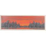 Ruiz (Late 20thC). City skyline at night time, oil and acrylic on 3D wood collage, signed, dated '