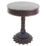 An Adam style wooden and plaster drum table, the circular top printed with classical paterae and