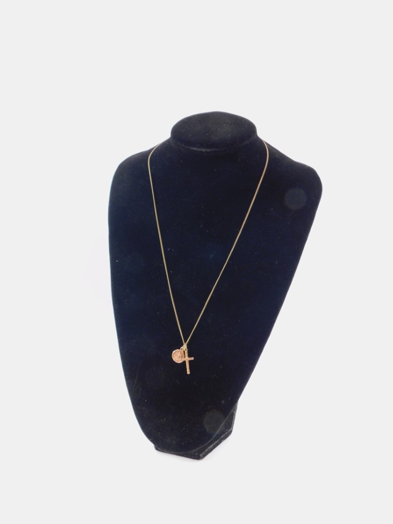 A 9ct gold cross on chain, with a St Christopher pendant, 5.1g. - Image 2 of 4