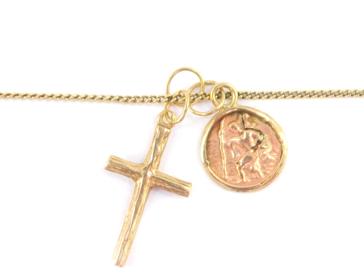 A 9ct gold cross on chain, with a St Christopher pendant, 5.1g.