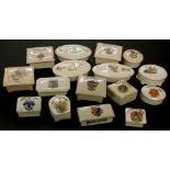 Willow Arcadian and other crested china dressing table boxes, including "hair pins" and "