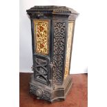 A French late 19thC cast iron and enamel Goudin stove, by Dequenne & Cie., of canted square form