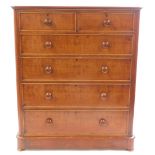 A Victorian mahogany chest, of two short over four long graduated drawers, raised on a bracket base,