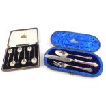 A Victorian three piece cutlery set, decorated in the Albany pattern, comprising knife, fork and