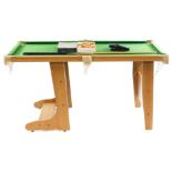 A BCE Le Club 5ft folding pool table, light oak framed with dart board to the reverse side, on a