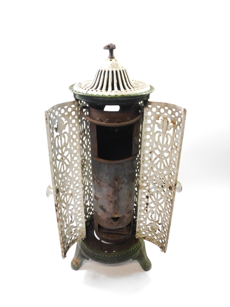 A Victorian white and green cast iron cathedral heater by Nestor Martin, with pierced floral and - Image 2 of 4