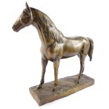 A filled bronze figure of a horse, modelled in standing pose, raised on a naturalistic rectangular