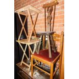 A pair of folding tables, an elm spinning chair and a pine dining chair. (4)