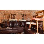 A pair of mahogany salon chairs, poker work American style chair, and two Victorian bedroom