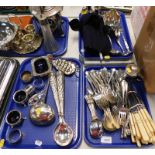 Plated wares, including condiments, napkin rings, toast rack, salad servers, egg cruet, kettle on