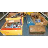 Two tool boxes, together with mixed tools, and fishing equipment. (3 boxes plus)