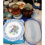 A Tomas porcelain dessert service, Utility pottery jugs, Copeland Spode plates decorated with game