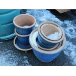 Blue glazed plant pots. (a quantity)