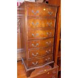 A reproduction mahogany serpentine chest of six drawers, raised on bracket feet, 100cm high, 49cm