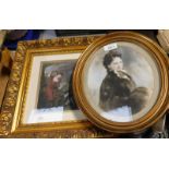 A framed 19thC coloured engraving, and an Edwardian painted photographic portrait of a lady. (2)