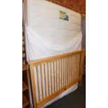 A beech double bed frame, together with a Silentnight Miracoil 3 memory foam mattress. (2)