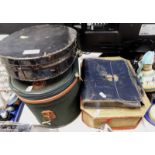 An Antler vanity case, military tin box, further box and a handbag. (4)