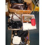 Assorted handbags, clutch bags and purses. (4 boxes)