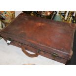 A vintage brown leather suitcase, 50cm wide, 36cm deep.