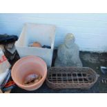 Garden ornaments, including an Oriental statue, wall plaques, planter, etc. (a quantity)