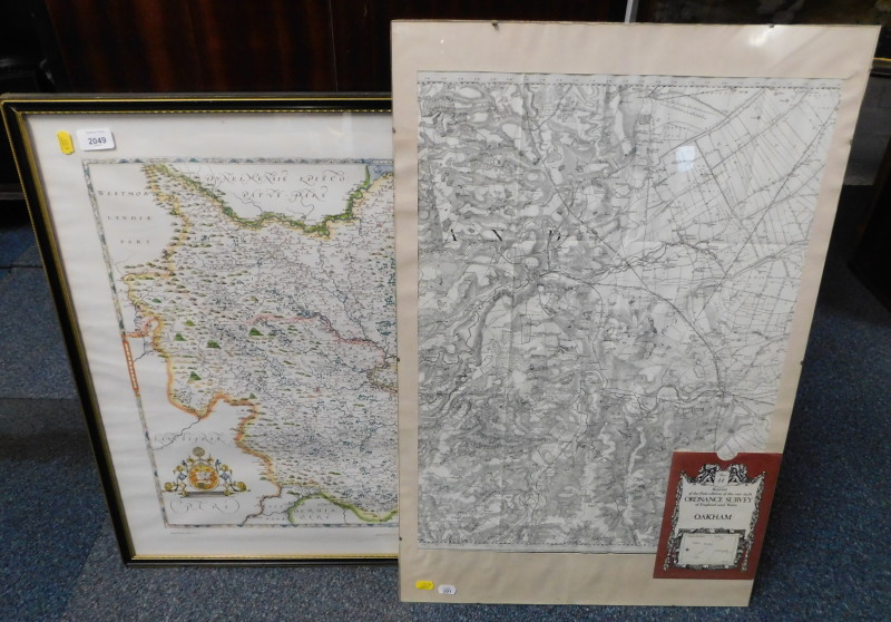 A British Museum replica of Saxton's map of Yorkshire 1577, together with an Ordnance Survey reprint