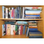 Books including naval and military, WWII military fiction, etc. (2 shelves)