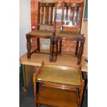 An oak barley twist tea trolley, 81cm high, 62cm wide, 41cm deep., together with a pair of oak