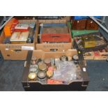 Screws, nuts, nails, etc., in assorted boxes. (a quantity)