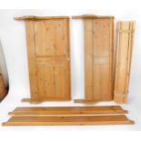 A waxed pine double sleigh bed, with deep panelled head and foot board, 90cm high,