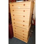 A pair of pine effect chests of drawers, 90cm high, 78cm wide, 40cm wide and 74cm high, 78cm wide,