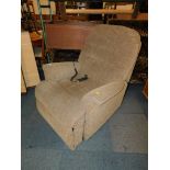 A Sherborne Touch Stop rise and recline armchair, upholstered in brown fabric.