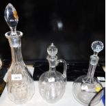 A Victorian cut glass decanter and stopper, globe and shaft decanter and stopper and an Edwardian