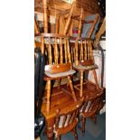 A set of six pine spindle back kitchen chairs.