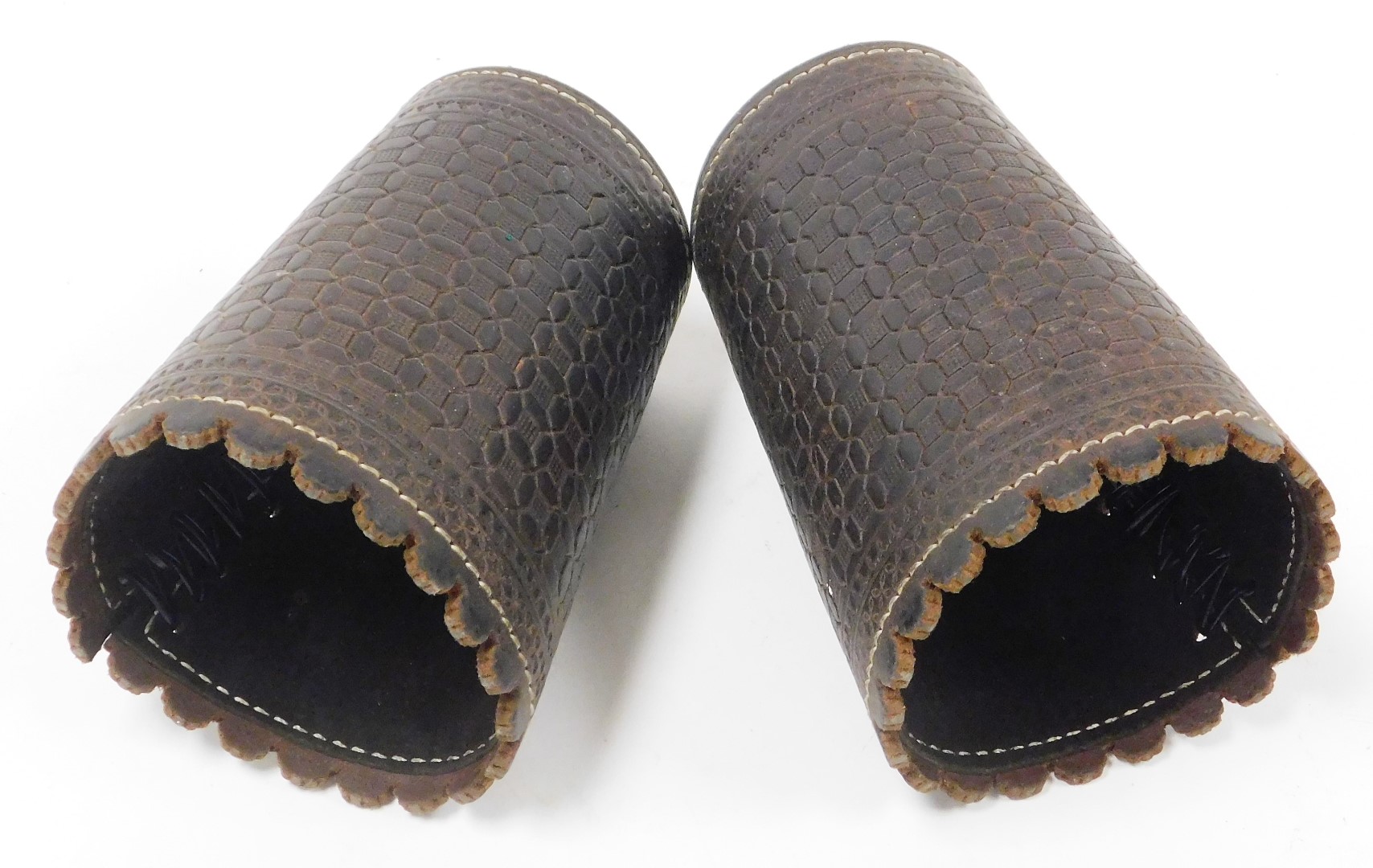 A pair of American leather arm cuffs, each with straps and two button design, 17cm high. - Image 2 of 2