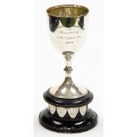 A George V silver trophy cup, inscribed Green Hill Bowls Club, presented by JH Catlin, 1930, on a