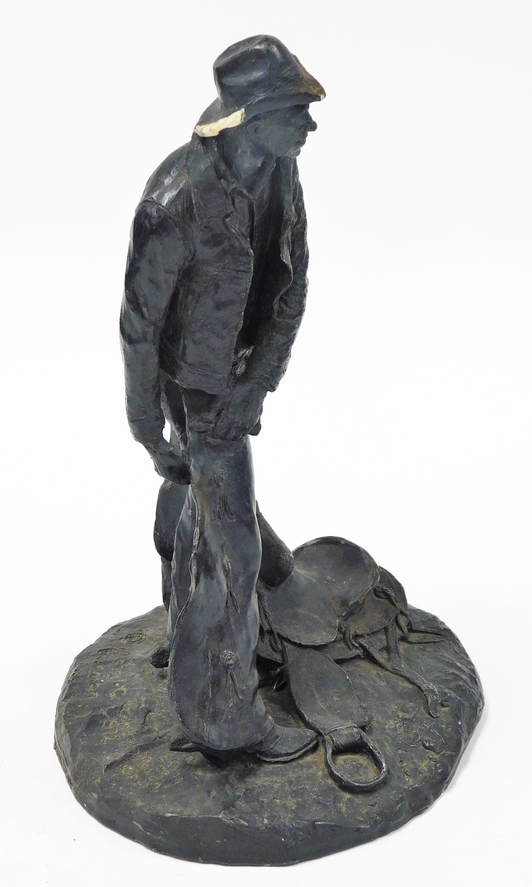 After Michael C Garman. Taking The Rough Off, bronze finished resin figure of a cowboy, signed and - Image 4 of 8