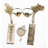 A group of silver and other jewellery, to include a Queens Silver Jubilee silver ingot pendant and