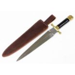 A large dagger, with mahogany ebonised handle and brass hammered end, the blade stamped