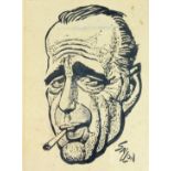 Terence Shelbourne (1930-2020). After Ralph Salon, Humphrey Bogart, pen and ink, dated June 2011,