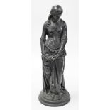 A reproduction bronze figure of a maiden, in later 19thC style dress, with water carrier,