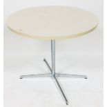 A Bene retro table, with circular top on a chrome stem, terminating in quadruple legs, with