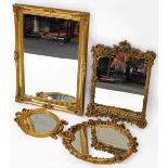 Four wall mirrors, to include a rectangular wall mirror with gilt plaster surround, 62cm x 87cm,