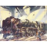 After Terence Shelbourne (1930-2020). Locomotive scene, framed print, 26cm x 37cm
