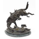 After Frederic Remington (1861-1906). The Wicked Pony, a bronze figure group of pony and fallen