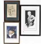 Terence Shelbourne (1930-2020). A Gentleman pencil sketch and a group of framed sketches and