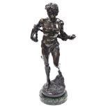 After Bc Zheng. Figure of a man bound by rope, with rope twist bronze, on a green marble plinth