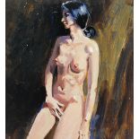 Terence Shelbourne (1930-2020). Female nude, oil on board, 35cm x 34cm, framed.
