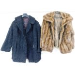 Two ladies vintage jackets, to include a fur coat with brown lined interior with gold motifs and