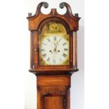 A mid 19thC mahogany longcase clock, on an 8-day chiming movement, with painted clock face, with