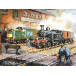 Terence Shelbourne (1930-2020). Locomotive scene, oil on panel, signed and dated '09, 39cm x 48cm,